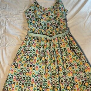 Tatyana Blue and Green Pleated Midi Sundress